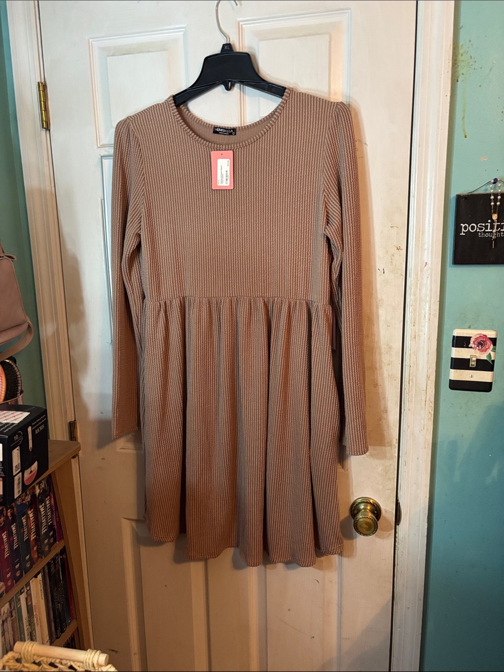 HEIMISH USA Ribbed Midi Dress in Taupe Size Large